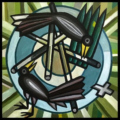 "Crow Ritual"  36" X 36"  acrylic on canvas